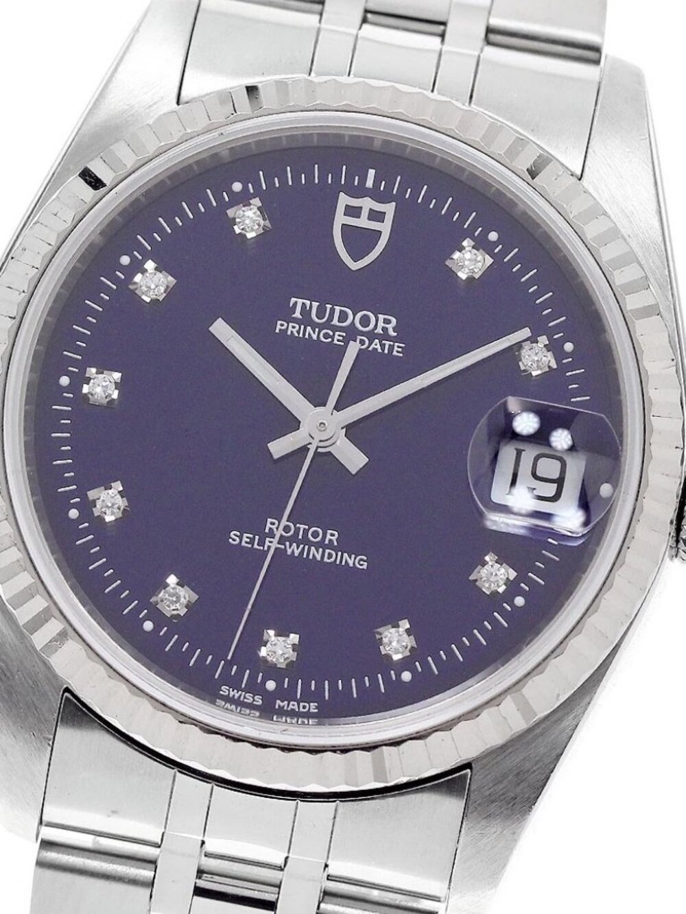 TUDOR Prince Date 74034 10P Diamond WG Bezel Navy Dial Automatic Men's_956128